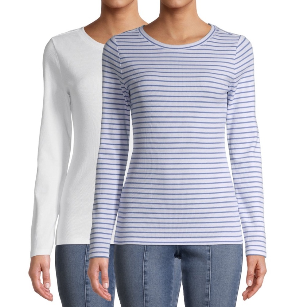 Time and Tru Women's Pullover Fitted T-Shirts Long Sleeves Set of 2 XL with Tank